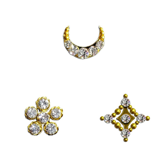 Comet Busters Stick On Nose Bindis No Piercing Moon Flower and Diamond Set of 3