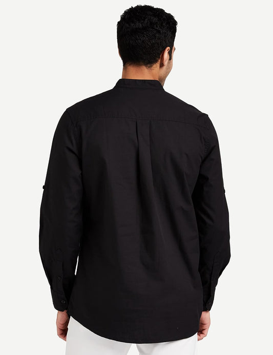 Symbol Mens Black Cotton Kurta Placket Shirt Ayyappa Vratham Collection