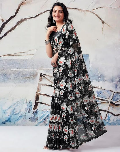 Vasthrlay Black saree with Sequence styling and Georgette look