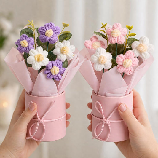 Set of 2 Pink & Purple Crochet Flower Bouquet - image 1