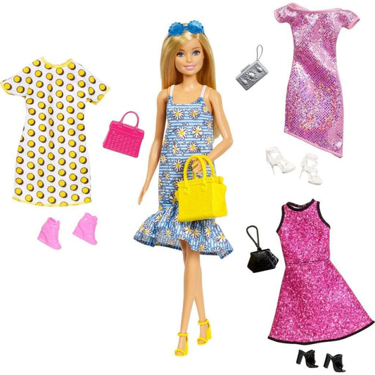 Barbie Doll with Clothes and Accessories for 4 Complete Outfits Fashion Pack
