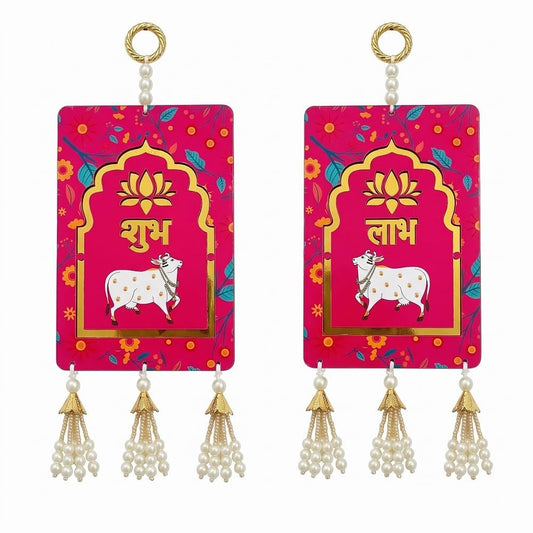 TIED RIBBONS Pichwai Cow Shubh Labh Wall Door Hanging Latkan Set of 2