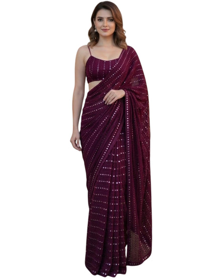 Vasthrlay Yellow Georgette Traditional Saree for festive ethnic occasions