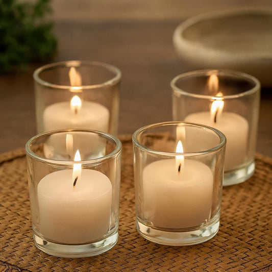 Pure Source India Clear Glass Votive Tealight Candle Holders Pack of 4