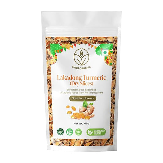 Shiva Organic Dry Lakadong Turmeric Slices - 100 g - PUSHMYCART