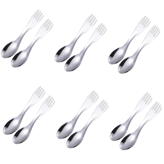 2 in 1 Fork and Spoon Combination - Stainless Steel Camping Utensil, Backpacking, 17 cm