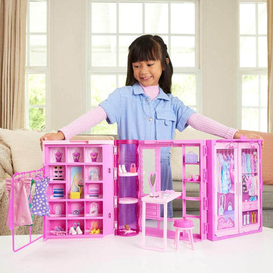 Barbie Dream Closet Playset with Blonde Fashion Doll Clothes and Accessories 3 Feet Wide