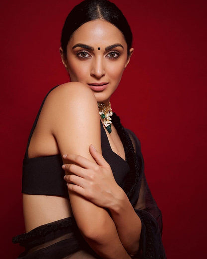 Vasthrlay Georgette Black Saree with decorative traditional design