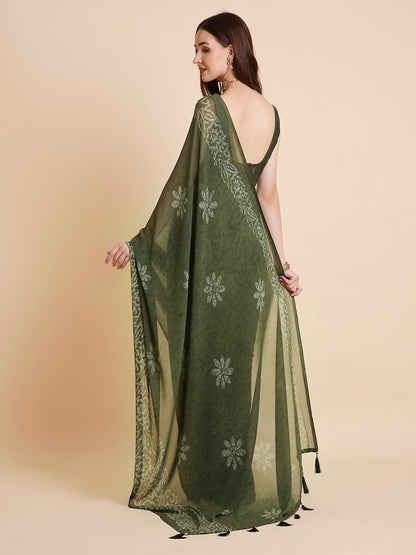 Vasthrlay Turquoise Saree with elegant georgette and printed styling