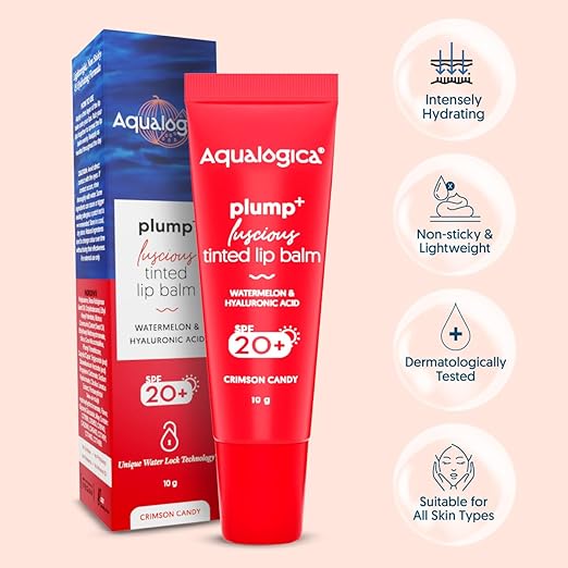 Aqualogica Crimson Candy Plump+ Luscious Tinted Lip Balm 10 g | Pack of 4