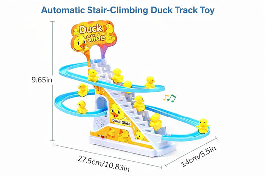 TEC TAVAKKAL Duck Slide Toy Automatic Stair Climbing Ducklings Track Set with Music and Lights