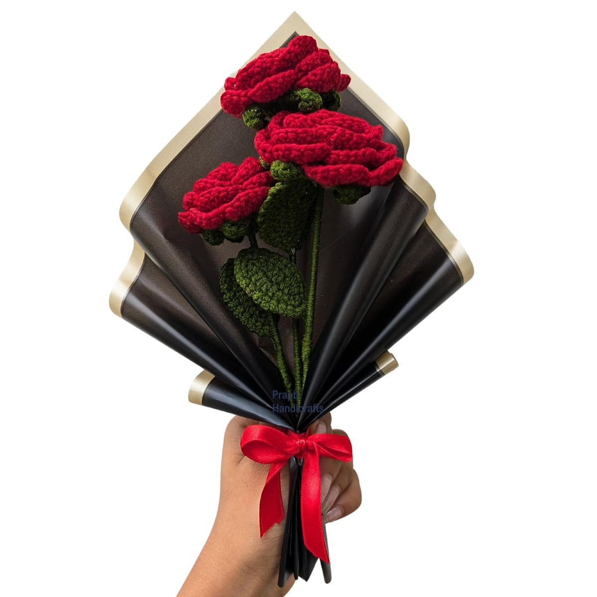 Handicrafts Handmade Crochet Red Roses Bouquet