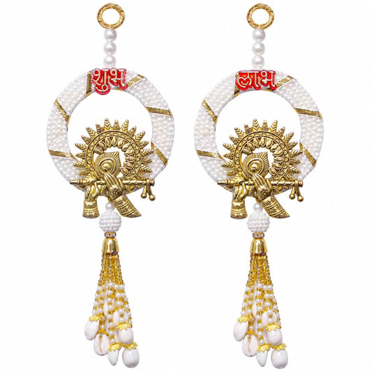 TIED RIBBONS Krishna Shubh Labh Pearl Ring Wall Door Hanging Latkan Set of 2