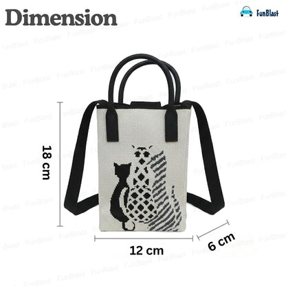 FunBlast Crossbody Mobile Sling Bag Black Cat and Net Print