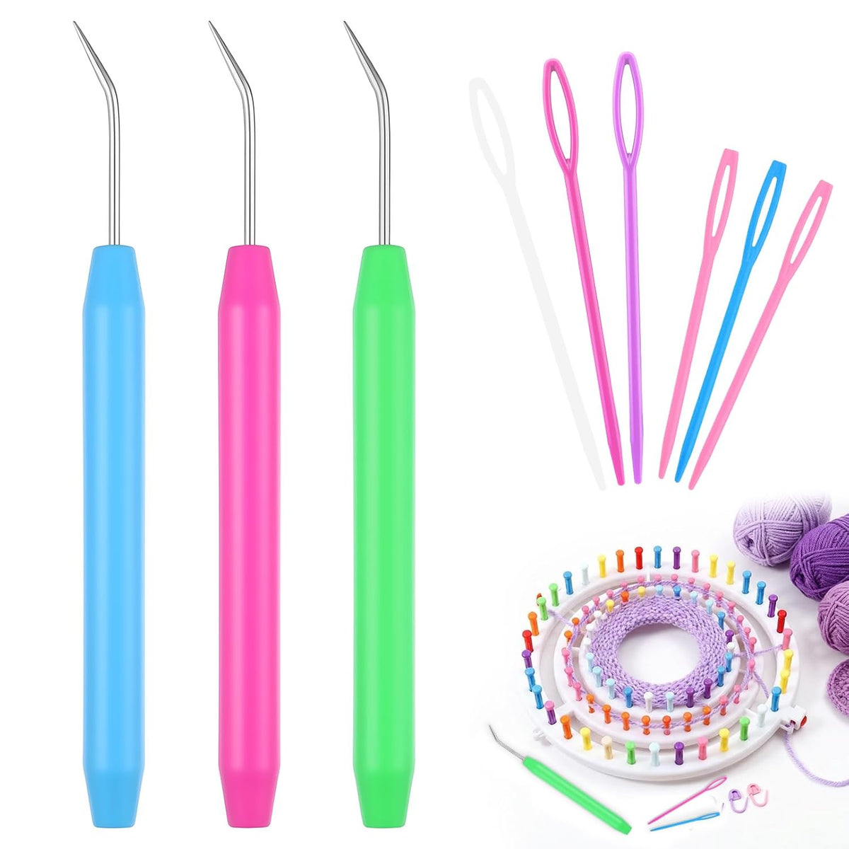 3 Pack Knitting Loom Hooks Pick Tool & Crochet Needle Hook with 2-Size's Large Eye - image 1