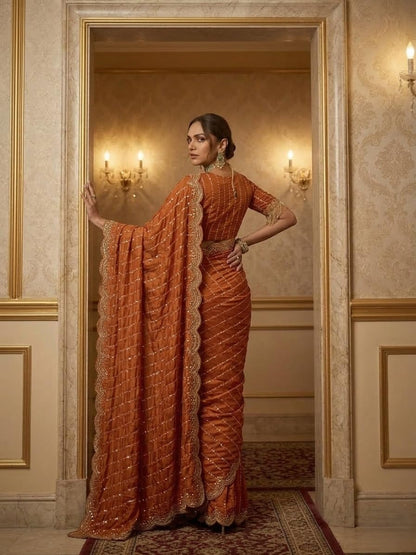 Vasthrlay Orange Traditional Saree with elegant ethnic styling