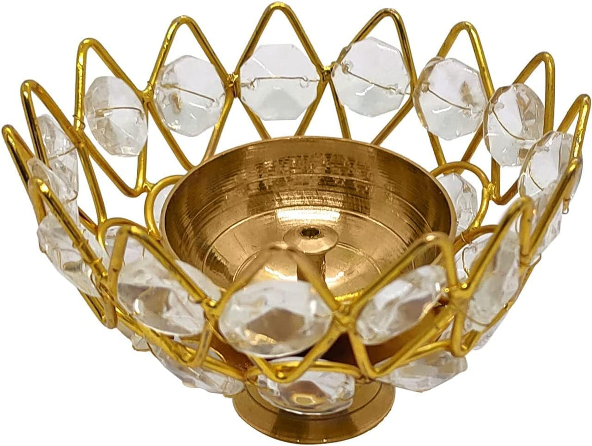Lotus Design Crystal Diya Akhand Jyoti - PUSHMYCART