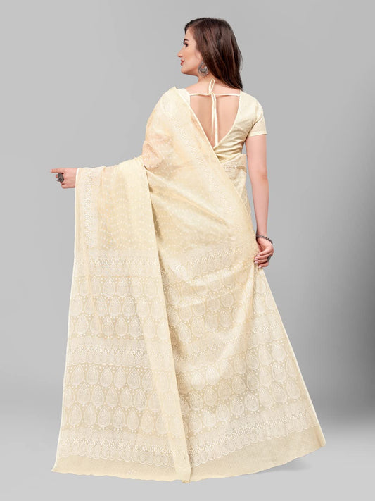 Vasthrlay Beige Saree with elegant cotton and printed styling