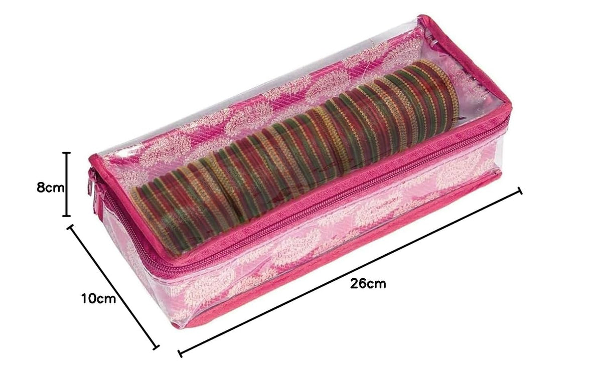 HomeStrap Brocade Single Rod Bangle Box with Transparent Top and Zip