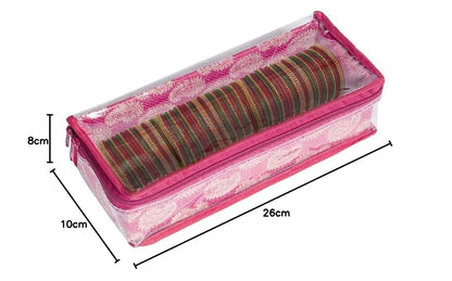 HomeStrap Brocade Single Rod Bangle Box with Transparent Top and Zip