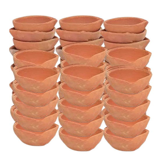 Gwan Natural Clay Mitti Diya Earthen Oil Lamp for Diwali Pooja