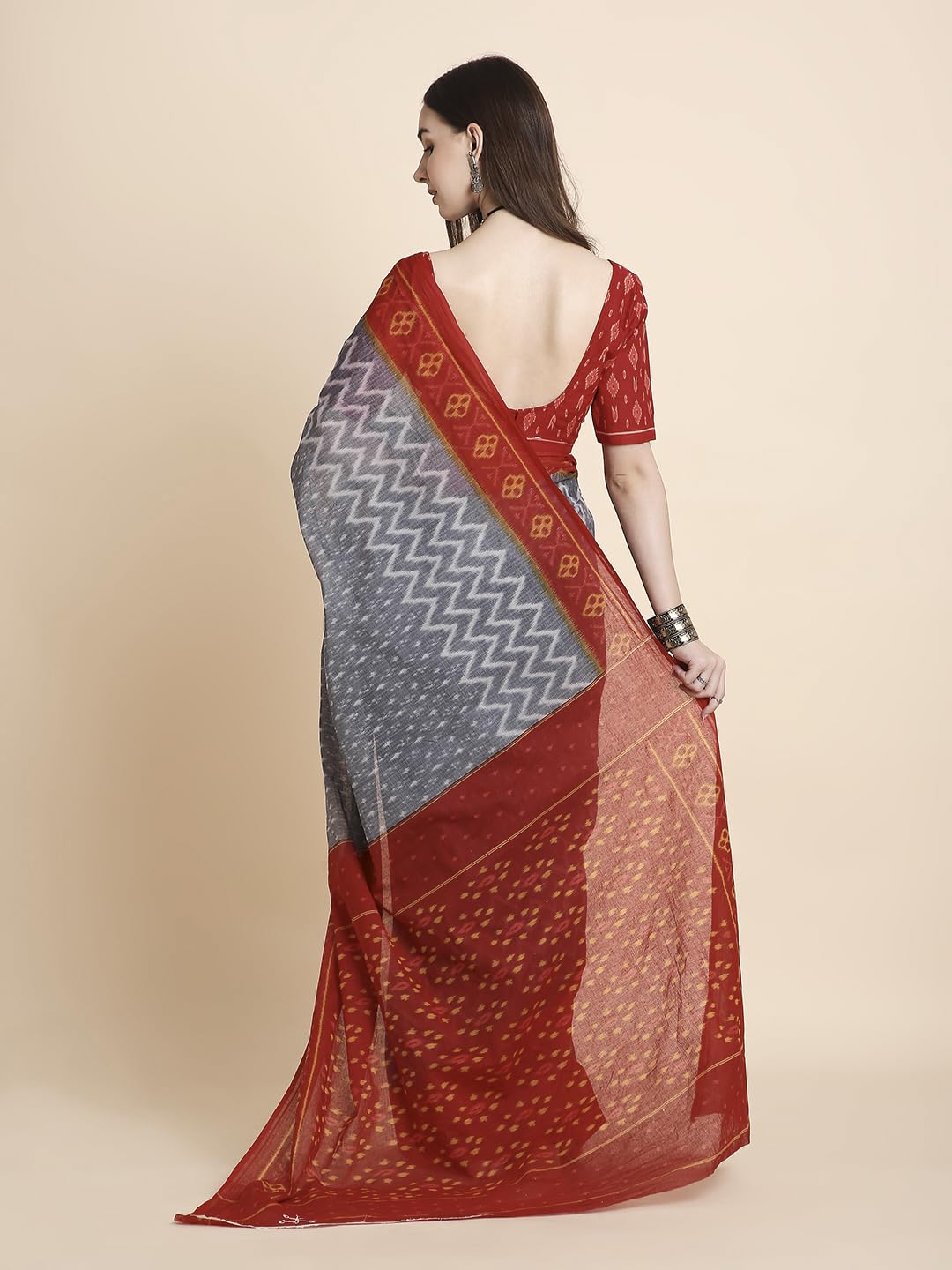 Vasthrlay Cotton Blue Saree with decorative printed design