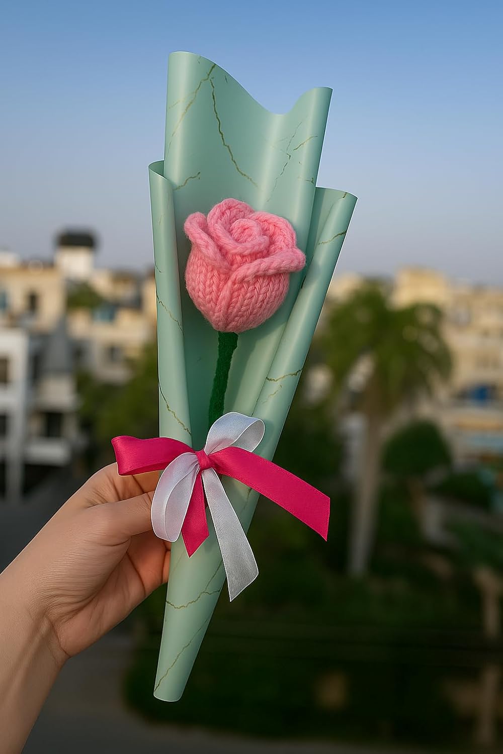 Clapjoy Handmade Crochet Rose Flower – Wool Artificial Flower Gift