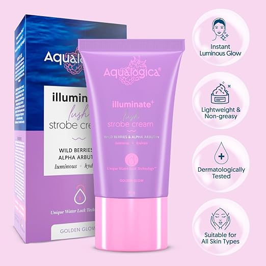 Aqualogica Illuminate+ Lush Strobe Cream with Wild Berries & Alpha Arbutin for Instant HD Glow 30g