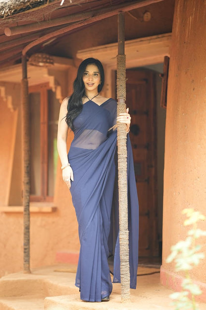 Vasthrlay Georgette Red Saree with decorative traditional design