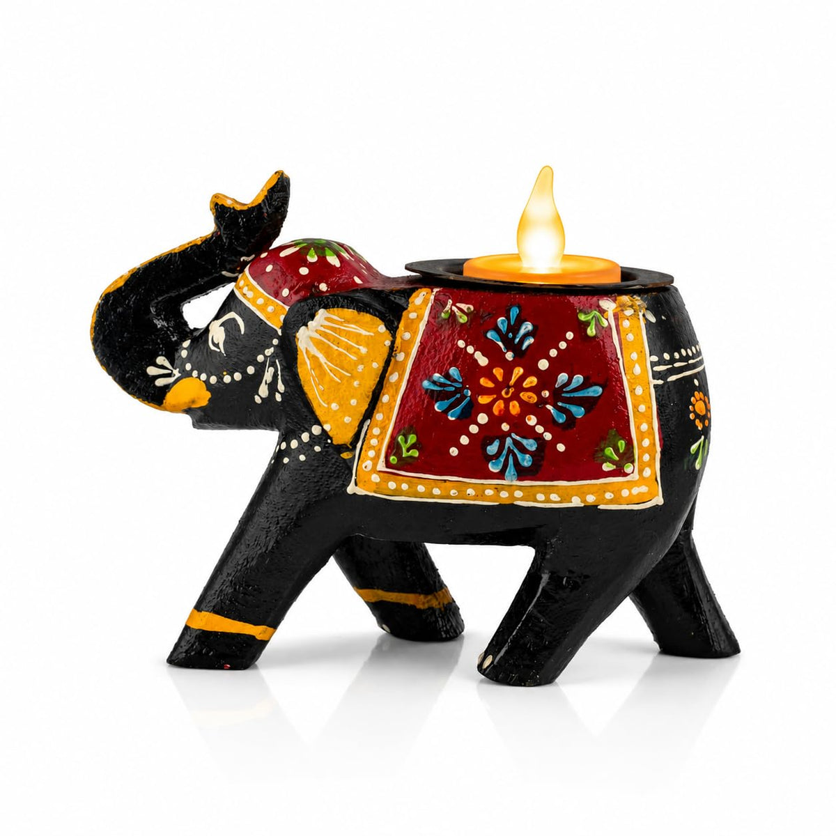 Jeevan Handicraft Wooden Elephant Tealight Candle Holder