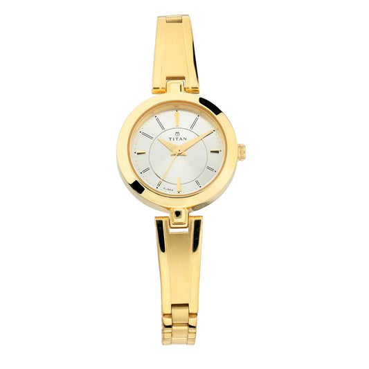 Titan Quartz Analog White Dial Gold Metal Strap Watch For Women - NN2598YM02