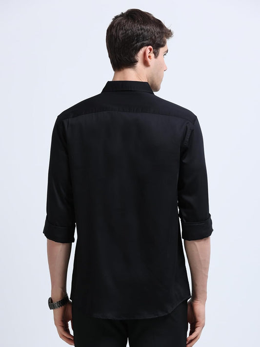 Miraan Mens Black Satin Full Sleeve Shirt Ayyappa Vratham Collection