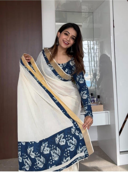 Vasthrlay Ethnic Off White Saree with decorative Traditional design