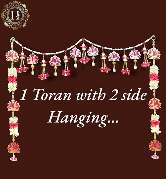 HEGIENES DECOR'S Traditional Pink Lotus Toran - PUSHMYCART
