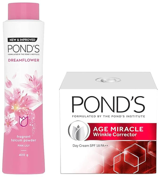 ponds talcum powder pink lily and age miracle wrinkle corrector spf 18 pa day cream