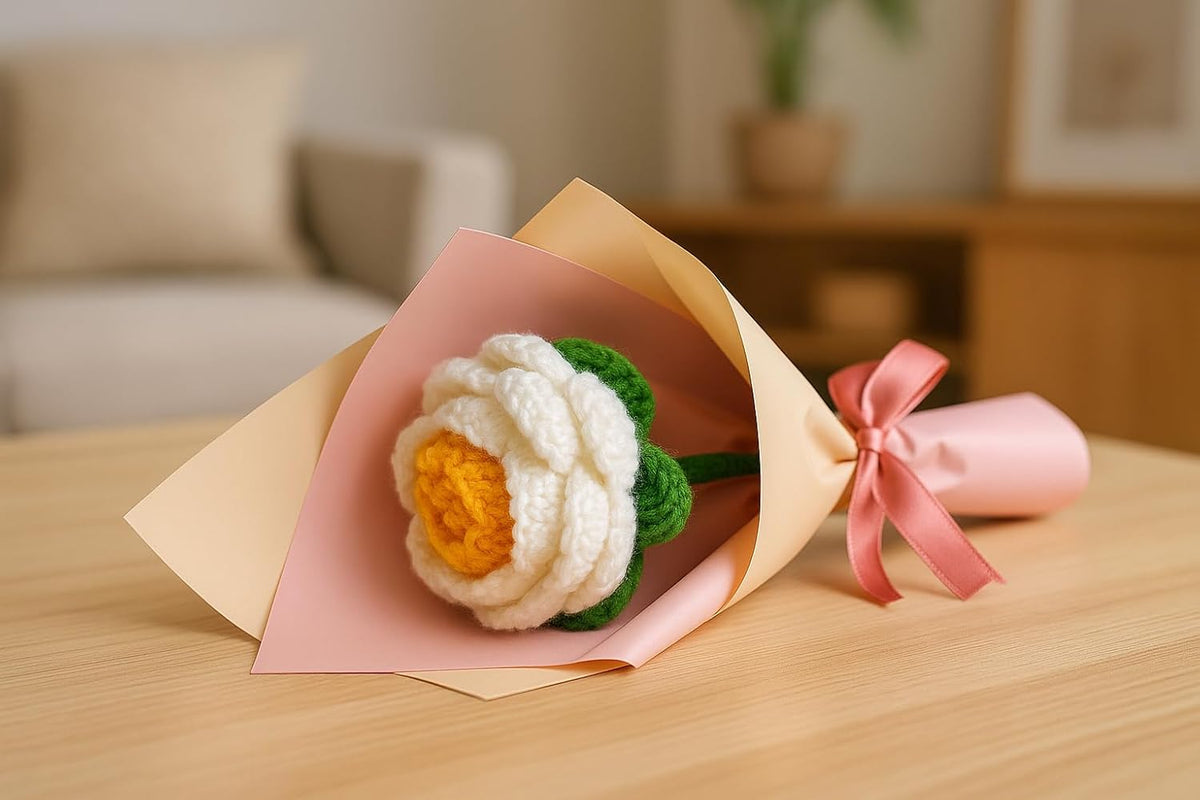 Clapjoy Handmade Crochet Rose Flower – Wool Artificial Flower Gift