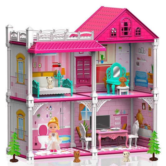 Dungrani Enterprise Princess Doll House 2 Story 4 Rooms with Furniture Kitchen Set and Dolls Classic Edition