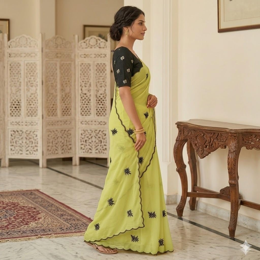 Vasthrlay Georgette Classic Saree with decorative Embroidery design