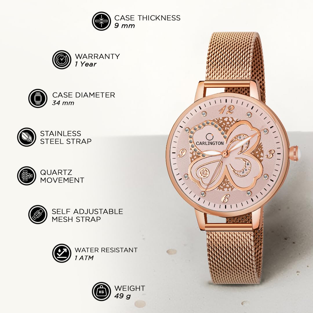 Carlington Analog Watches for Women with mesh Strap - CT 2019 - Rose Gold