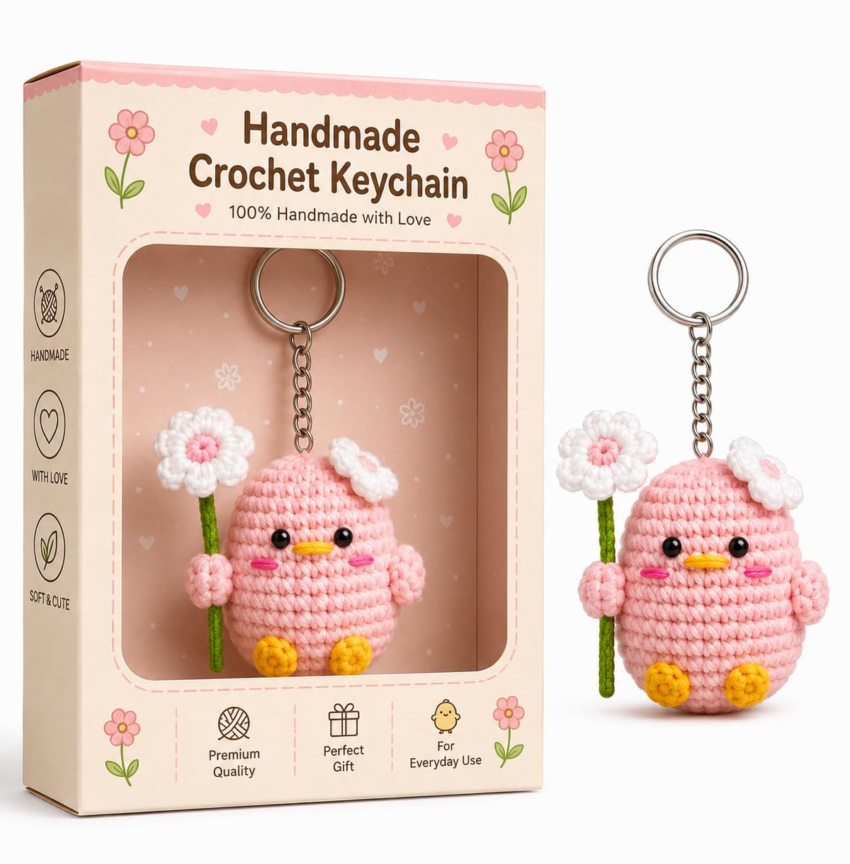 Handmade Crochet Keychain, Cute Knitted Key Ring Charm - image 1