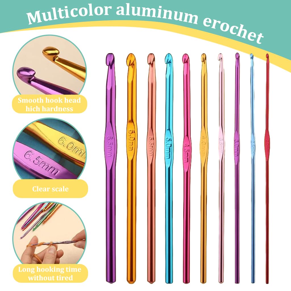 54 Pcs Aluminium Crochet Hook Set Ergonomic Handles Storage Case - image 3