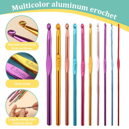 54 Pcs Aluminium Crochet Hook Set Ergonomic Handles Storage Case - image 3