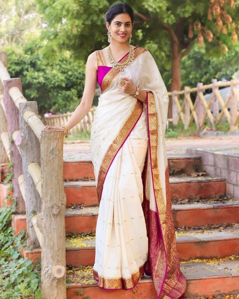 Vasthrlay Cream Traditional Saree for wedding and party wear styling