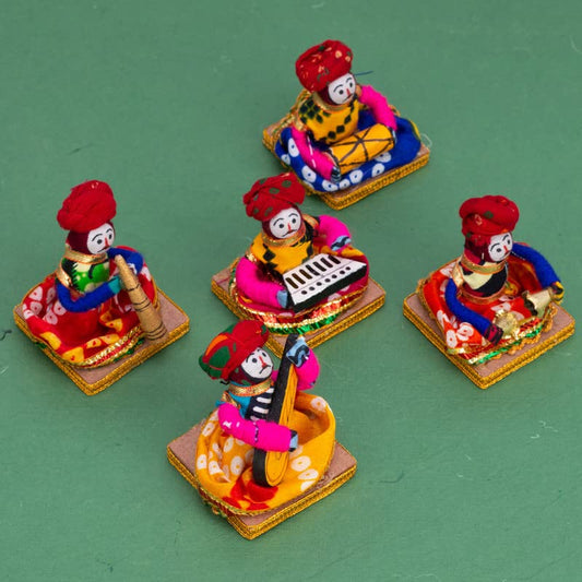 Jeevan Handicraft Rajasthani Sitting Male Musician Dolls Set of 5 7 cm