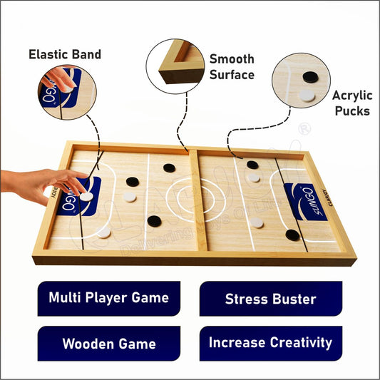 Kids Wooden String Hockey Game Sling Puck Board Hockey