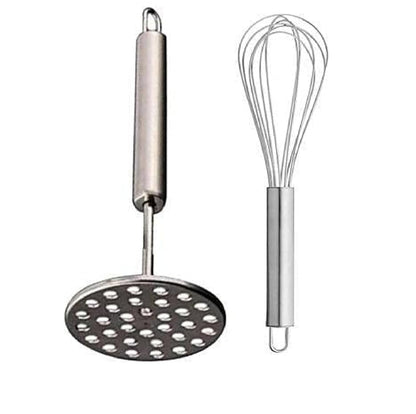 Stainless steel pav bhaji masher and balloon whisk set of 2