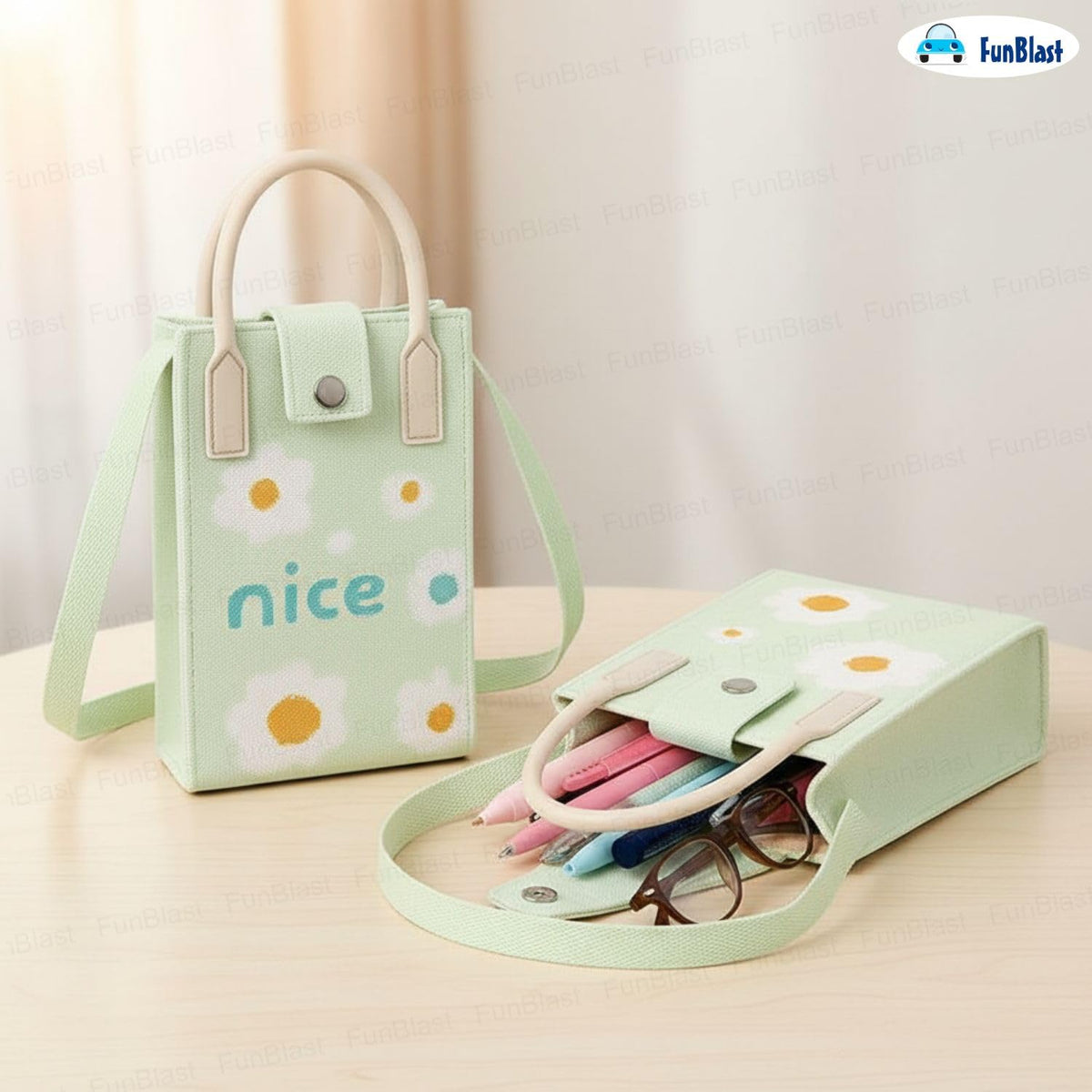 FunBlast Crossbody Mobile Sling Bag Daisy Nice Mint Green
