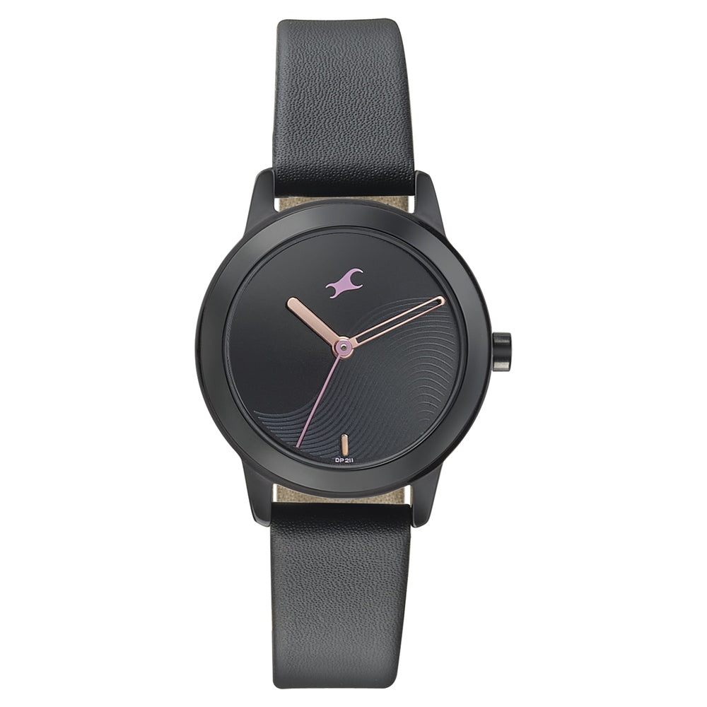 Fastrack Pulse Quartz Analog Black Dial Leather Strap Watch for Girls
