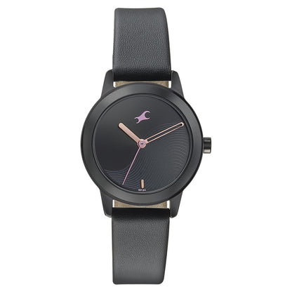 Fastrack Pulse Quartz Analog Black Dial Leather Strap Watch for Girls