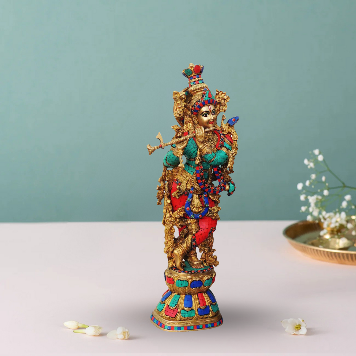 Brass Krishna Stone Finish Idol 16.67Kg - PUSHMYCART